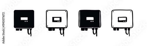 Solar Inverter Icon Set. Photovoltaic System Component Vector for Renewable Energy Conversion.