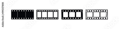Horizontal Film Strip Icons. Movie Film Frames Collection. Cinema and Photography Elements Vector Illustration.