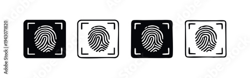 Fingerprint scan icon set. Biometric security symbol for identity recognition and data access.