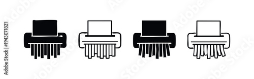Paper Shredder Icons Set. Document Shredding Machine Symbols. Data Security and Confidentiality Vector.