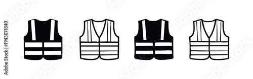 Safety Vest Back View Icons. High Visibility PPE Vest Symbols. Workwear and Protective Gear Vector.