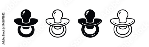 Hand drawn baby pacifier icon set. Dummy symbol for infants, soothing and comfort sketch.