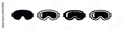 Ski goggles icon set. Snow goggles symbol for winter sports, protection, and outdoor activities.