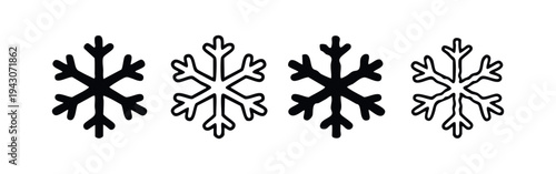 Hand drawn snowflake icon set. Winter and Christmas symbol for cold weather and festive decoration.