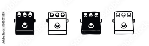 Guitar Effects Pedal (Stompbox) Icon Set with Knobs and Footswitch.