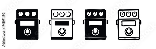 Guitar pedal icon set. Effects pedal symbol for music production, audio, and electric instruments.