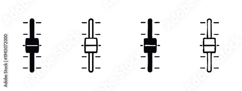 Audio Fader Mixer Control Vector Icon Set, Equalizer Slider Black and White Illustrations for Music Production