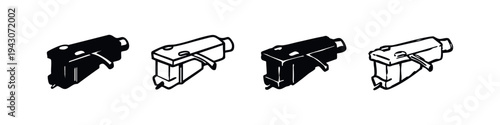 DJ Turntable Cartridge and Stylus Vector Icon Set, Record Player Component for Analog Audio Systems