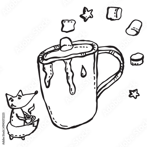 Fox and cup with marshmallows