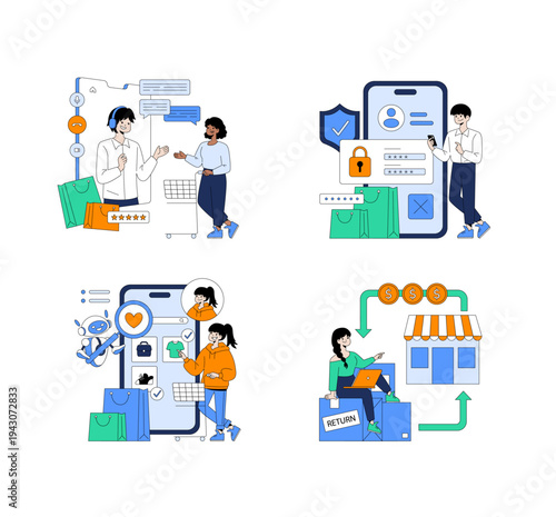 E-commerce Shopping and Service Vector Illustration