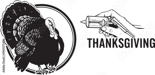 Thanksgiving holiday concept with turkey and knife illustration