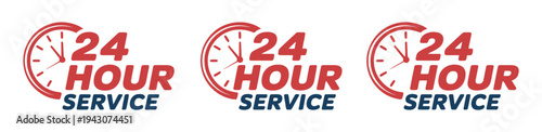 24 hour service all set icons, round-the-clock support and customer service symbols including clocks phones chat help desk repair and emergency assistance for business, online services, and service in