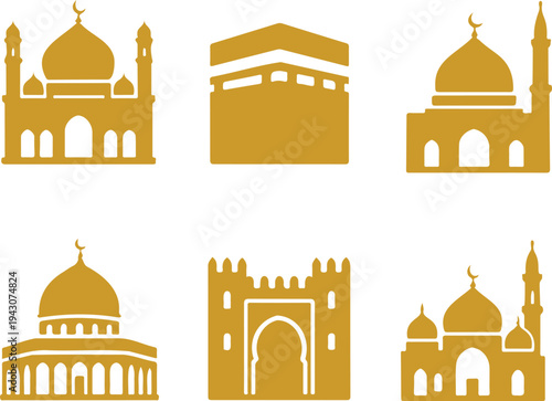 Set of 6 silhouette islamic architectures vectors