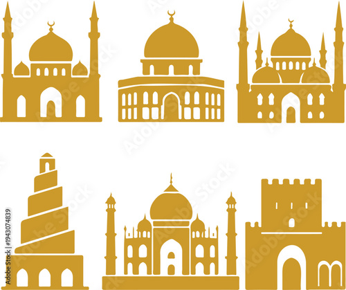 Set of 6 silhouette islamic architectures vectors