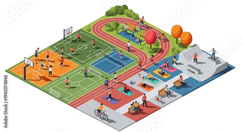 Isometric Sports Complex with Various Activities.