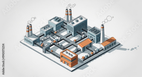 Isometric View of Industrial Factory Complex.