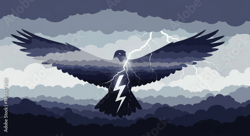 Majestic Eagle Soaring Through a Stormy Sky with Lightning Strikes