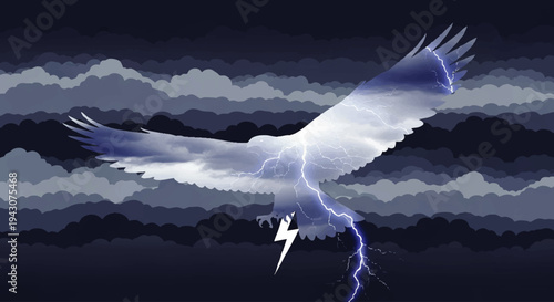 Majestic Eagle Soars Through Stormy Skies, Bathed in Brilliant Lightning Strikes