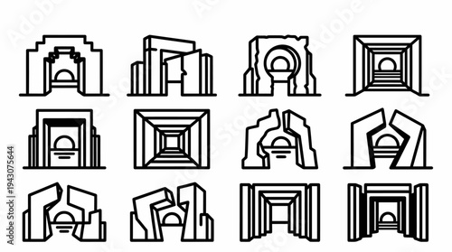 Abstract Architectural Entrance Icons Set