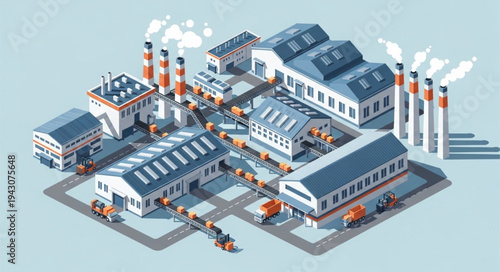 Isometric Industrial Factory Complex Buildings.