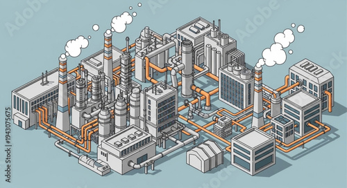 Isometric Industrial Factory Complex Illustration.