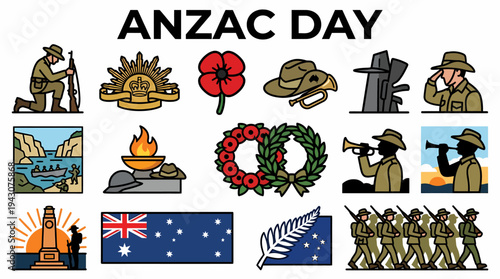 Anzac Day Symbols and Icons Collection
