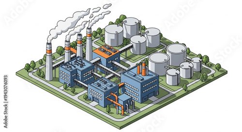 Isometric Industrial Factory Complex Structure.