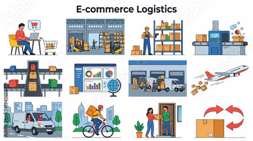 E-commerce Logistics Icons: Shipping, Warehouse, Delivery, Supply Chain