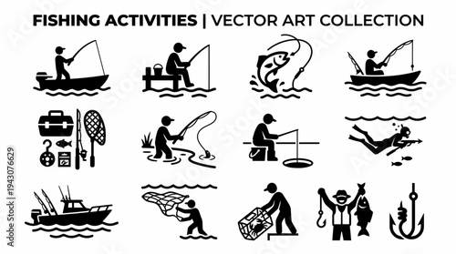 Fishing Activities Vector Icons Collection