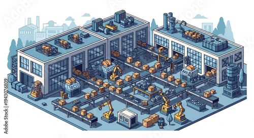 Isometric Office Building with Workers.