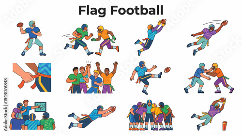 Flag Football Sports Illustration Set