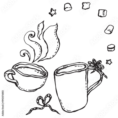 Two cups with hot drinks