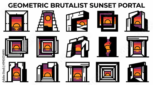 Geometric Brutalist Sunset Portal Icons Set