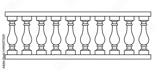 Balusters and fencing minimalist line art collection, clean vector illustrations of railing posts, baluster profiles, and fence structures suitable for architecture, interior design, and exterior plan