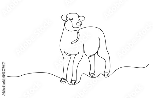 Sheep lamb in one continuous line art. Lamb in the grass line art icon concept. Sheep are primarily valued for their wool, which is shorn annually and used for clothing, blankets, and insulation. 