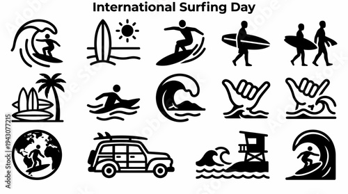 International Surfing Day Icons and Symbols