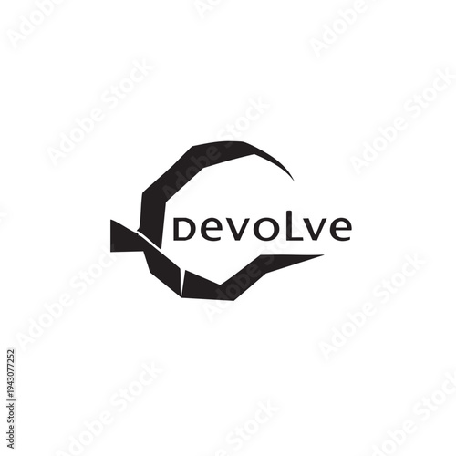 Devolve logo vector design with fragmented circular geometric shape and lowercase typography in bold monochrome style