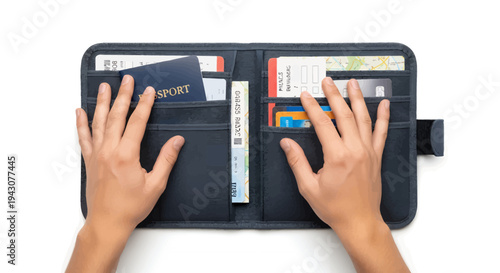 Travel wallet with passport credit cards and tickets