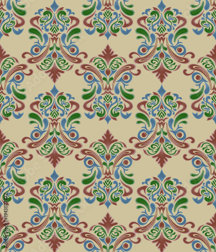 seamless damask pattern with abstract flower, vintage ad luxury design, vector illustration elegant for fabric, wallpaper, curtains, cushion cover, bedding, carpet, upholstery fabric, fashion, Baroque