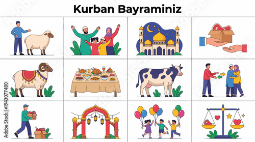 Kurban Bayrami Islamic Holiday Celebration Icons