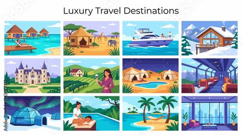Luxury Travel Destinations Collection: Vacation & Getaway Icons