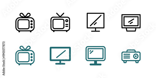 Collection of television and computer monitor icons in various styles and colors  simple designs