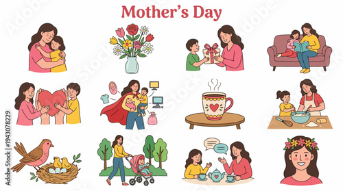 Mother's Day Celebration: Mom and Children Moments