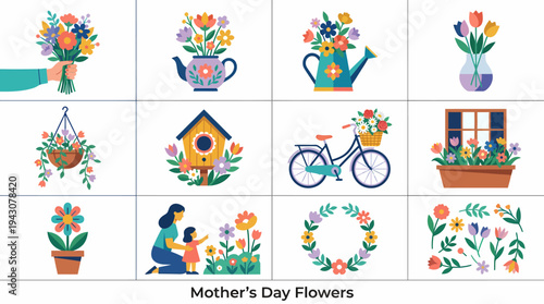 Mother's Day Flowers Collection: Bouquets, Pots, Bike, Birdhouse