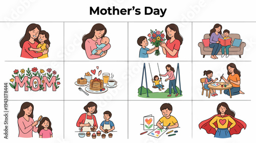Mother's Day Illustrations: Family Love, Care, and Celebration