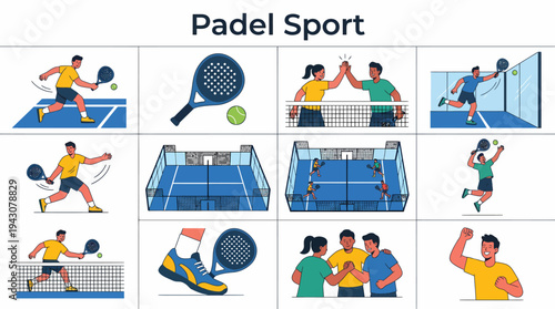 Padel Sport Illustration Set - Active People Playing Tennis