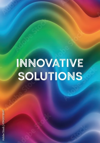 Vibrant flowing waves of color display text promoting modern development concepts