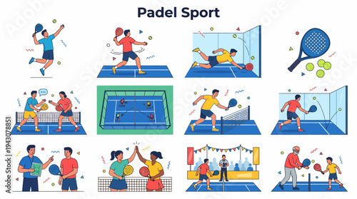 Padel Sport Set: Players, Court, Action, Fun