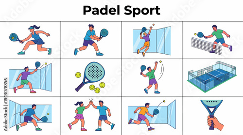 Padel Sport Vector Icons and Illustrations Set