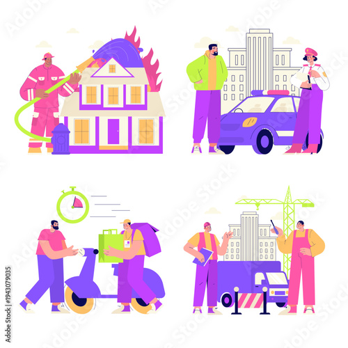 Diverse Professions Illustration Showing Daily Activities